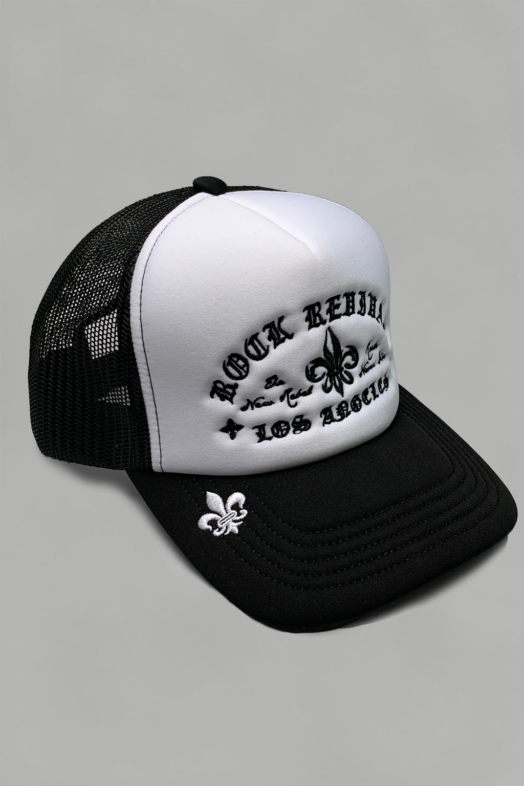 Rock Revival® Logo Snapback Trucker Hat in White / Black