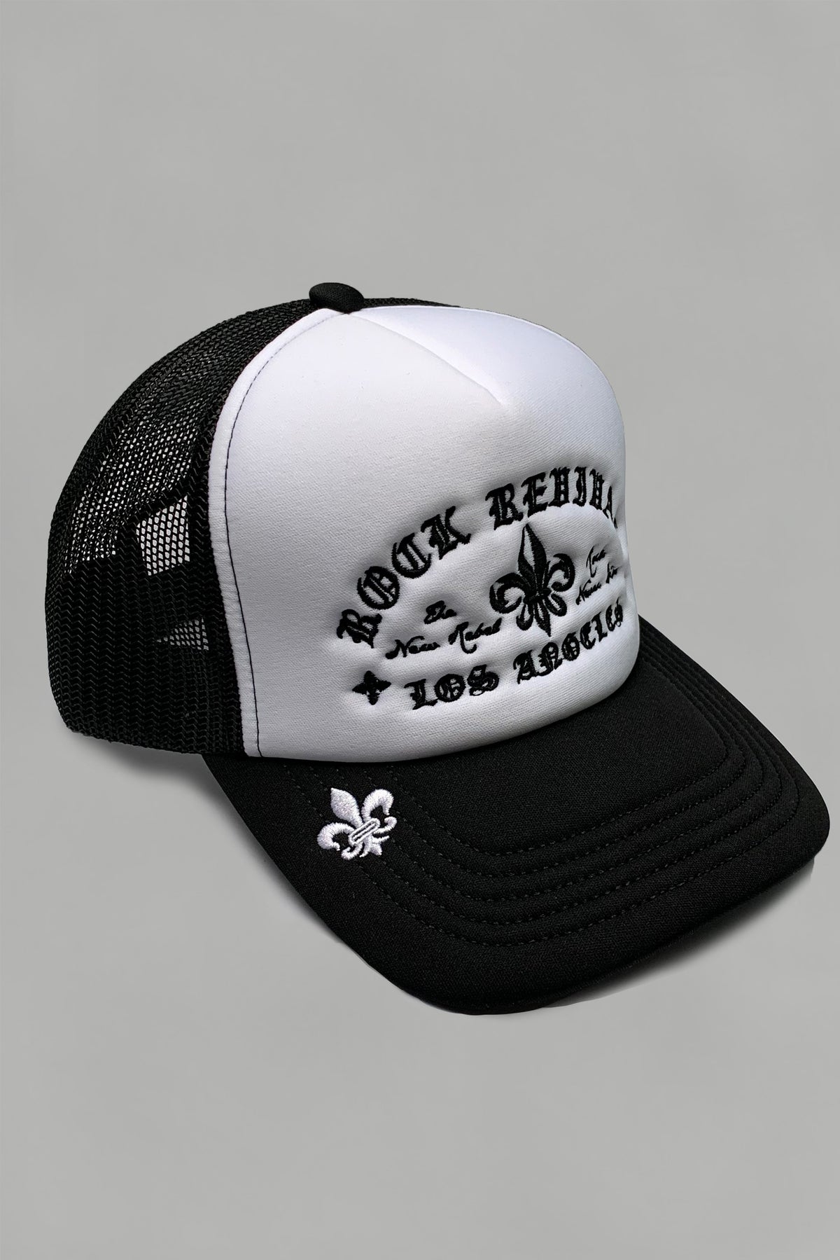 Rock Revival® Logo Snapback Trucker Hat in White / Black