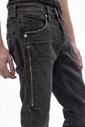 Huey Slim Straight Jeans in Charcoal Black - Rock Revival®