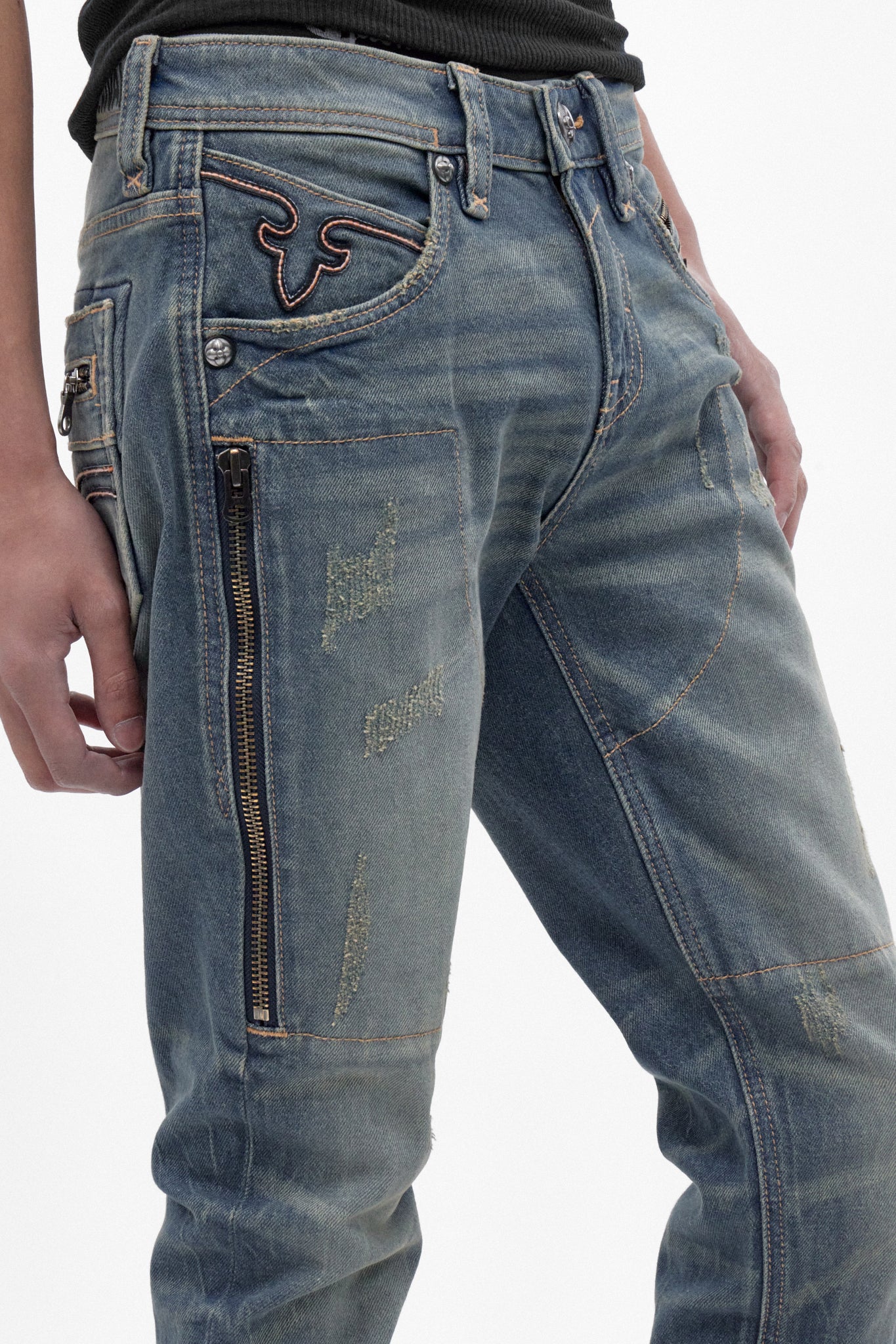 Huey Slim Straight Jeans in Vintage Blue - Rock Revival®