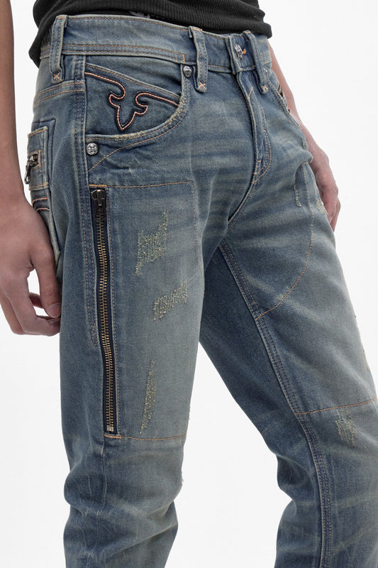 Huey Slim Straight Jeans in Vintage Blue - Rock Revival®