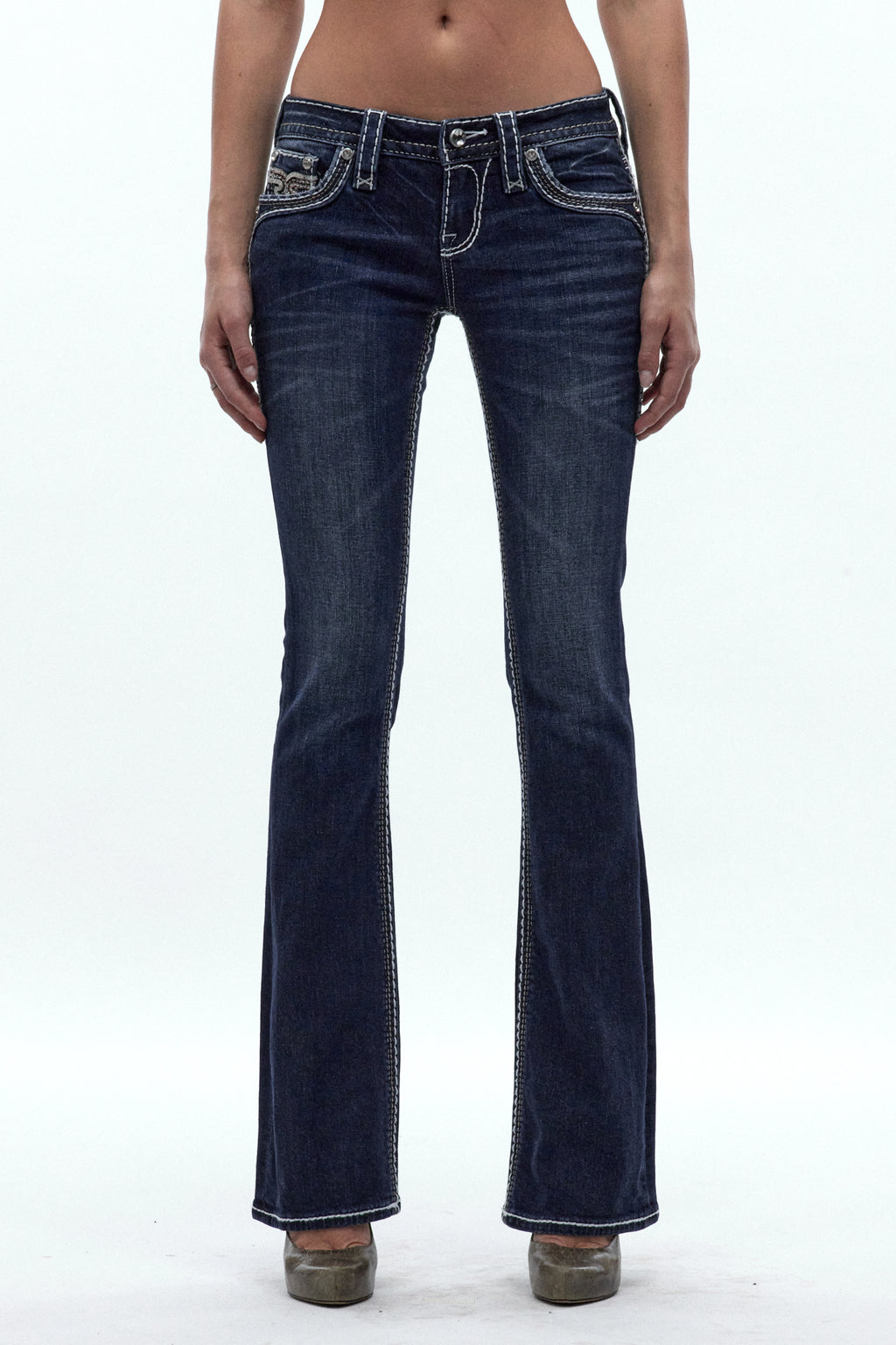 Izael Low-Rise Bootcut Jeans in Dark Blue