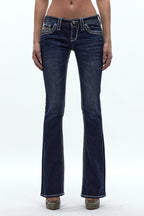 Izael Low-Rise Bootcut Jeans in Dark Blue