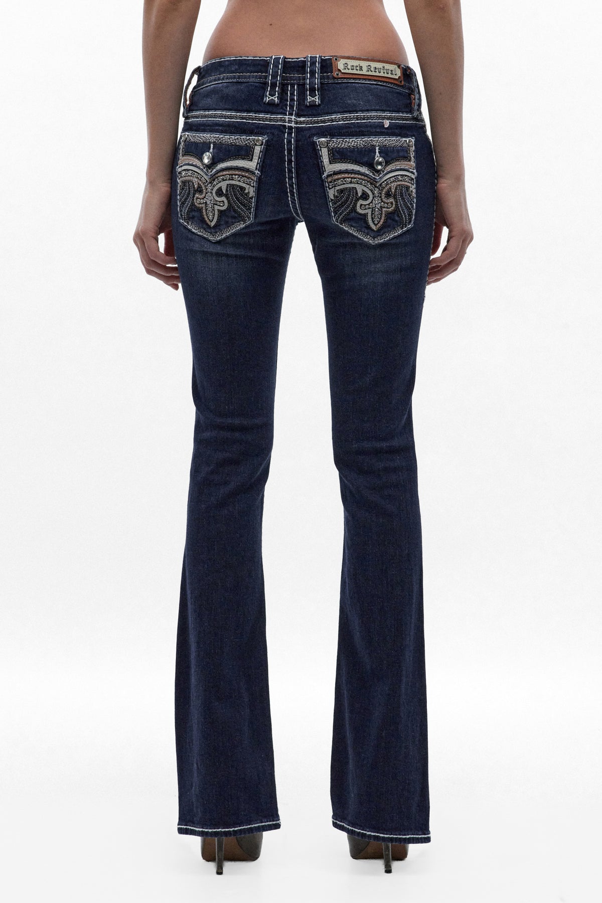 Izael Low-Rise Bootcut Jeans in Dark Blue