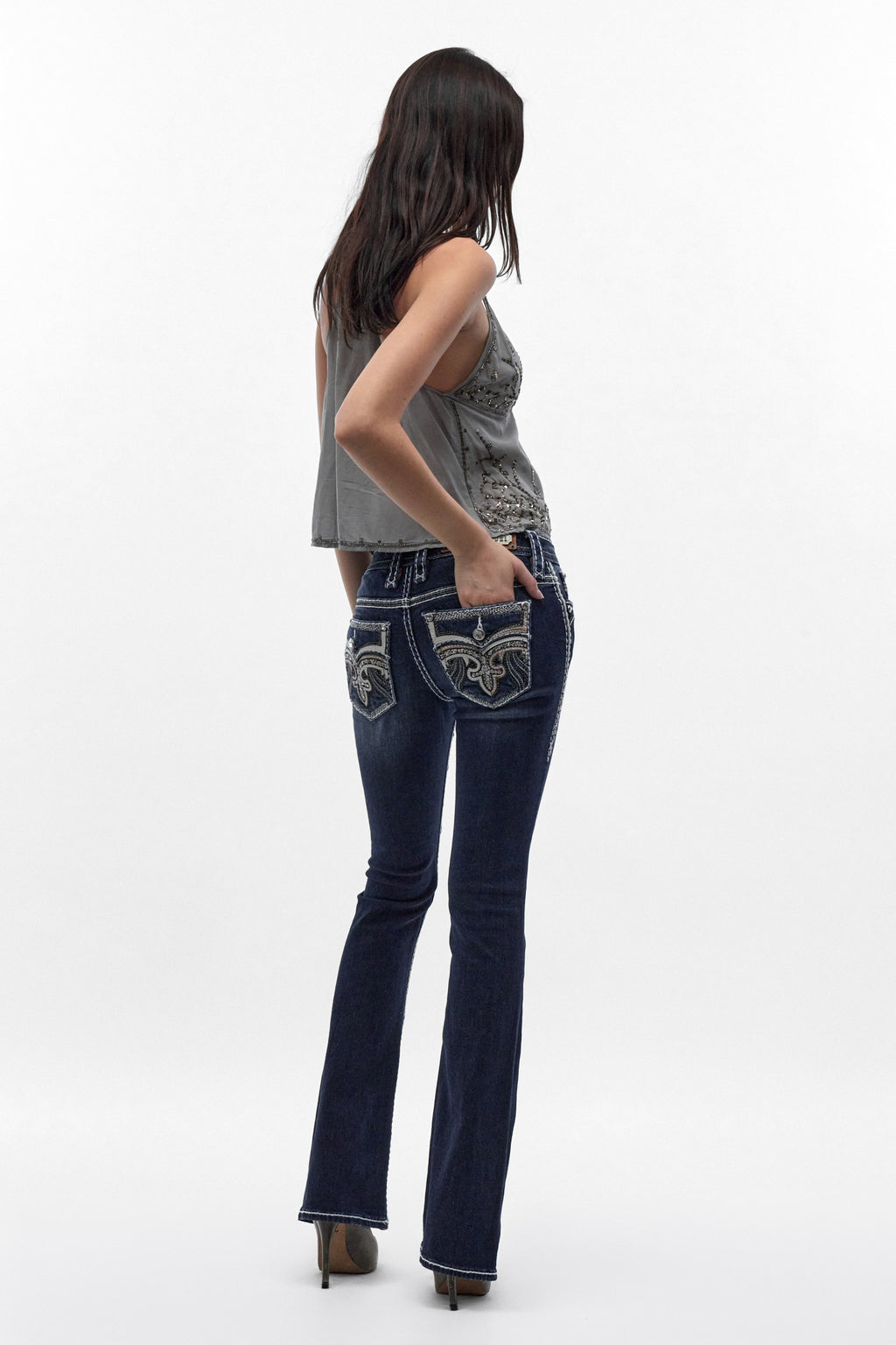 Izael Low-Rise Bootcut Jeans in Dark Blue