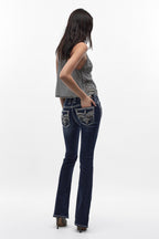 Izael Low-Rise Bootcut Jeans in Dark Blue