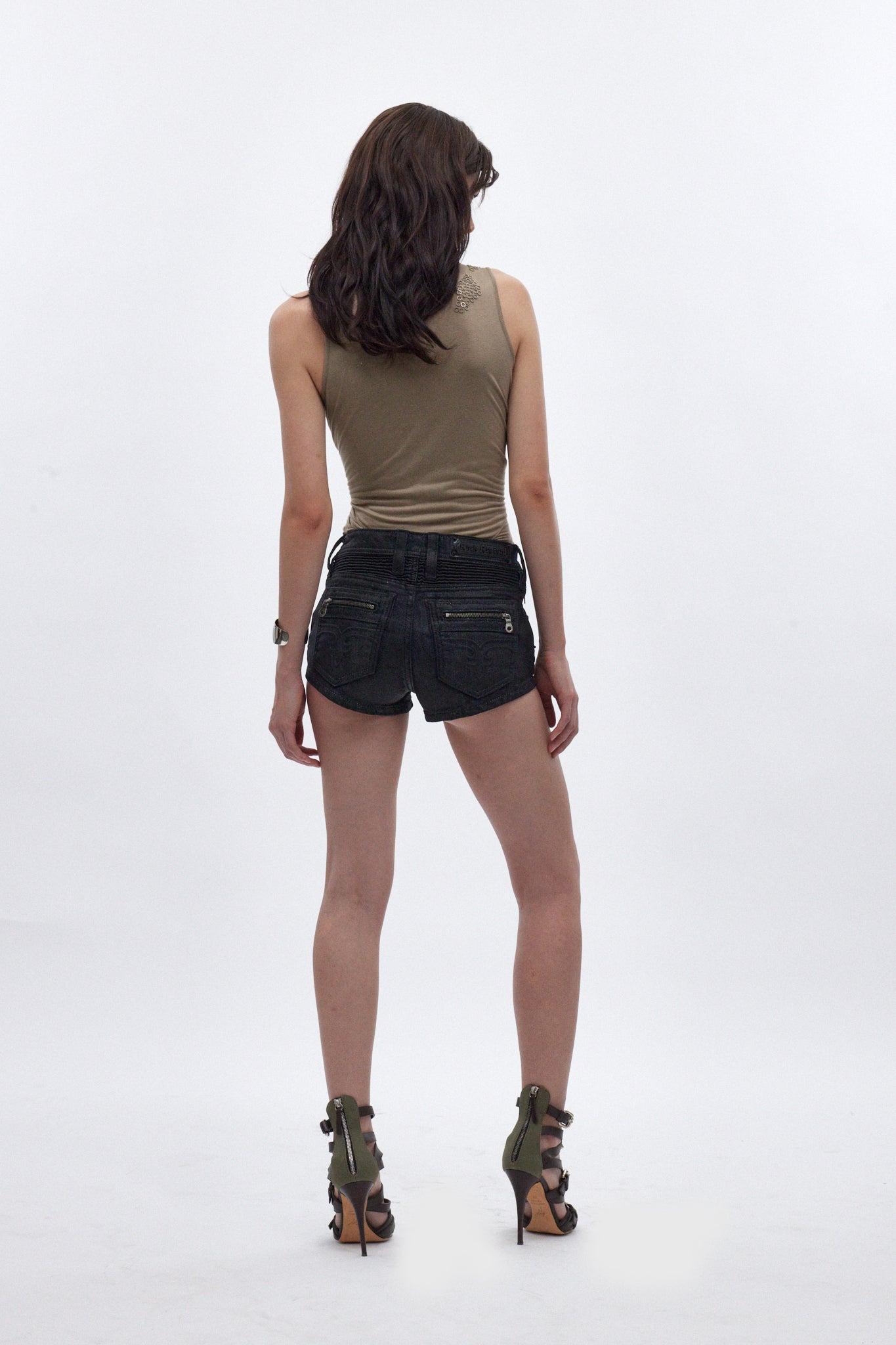 Janis Mini Denim Shorts in Black Coated - Rock Revival®