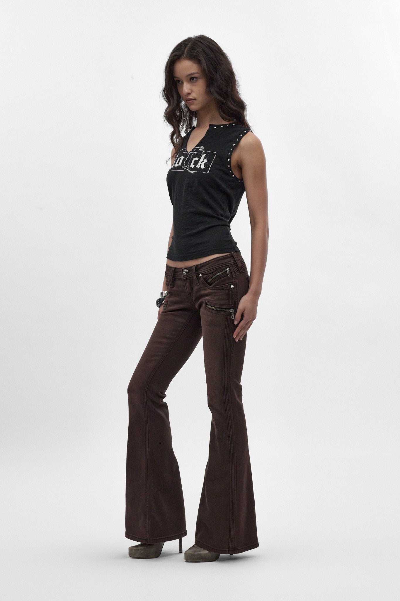 Joplin Super Low-Rise Flare in Brown - Rock Revival®