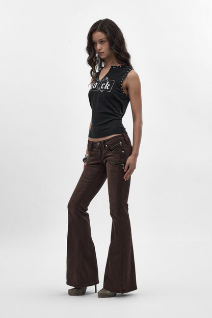 Joplin Super Low-Rise Flare in Brown - Rock Revival®