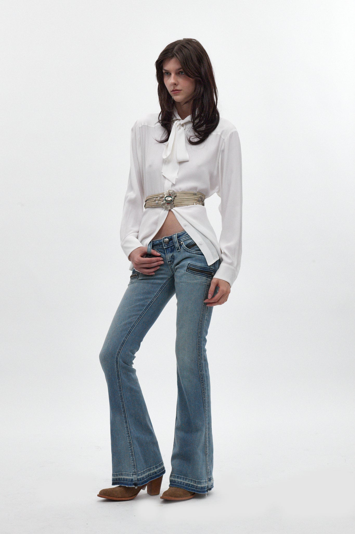 Joplin Super Low-Rise Flare Jeans in Medium Blue - Rock Revival®