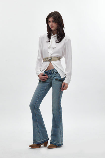 Joplin Super Low-Rise Flare Jeans in Medium Blue - Rock Revival®