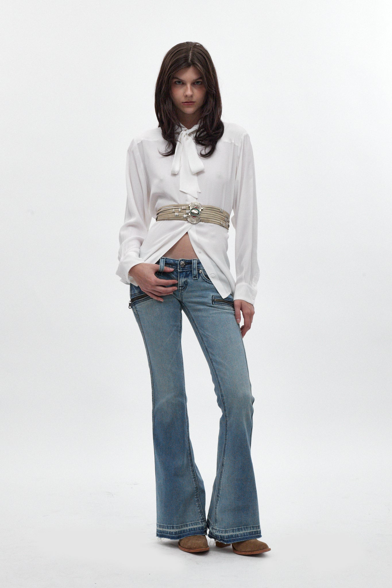 Joplin Super Low-Rise Flare Jeans in Medium Blue - Rock Revival®