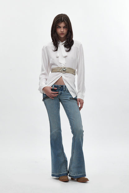 Joplin Super Low-Rise Flare Jeans in Medium Blue - Rock Revival®