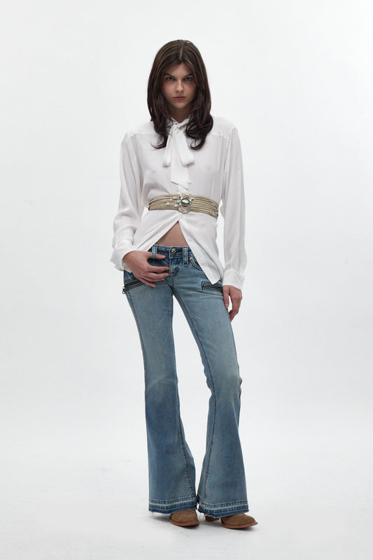 Joplin Super Low-Rise Flare Jeans in Medium Blue - Rock Revival®