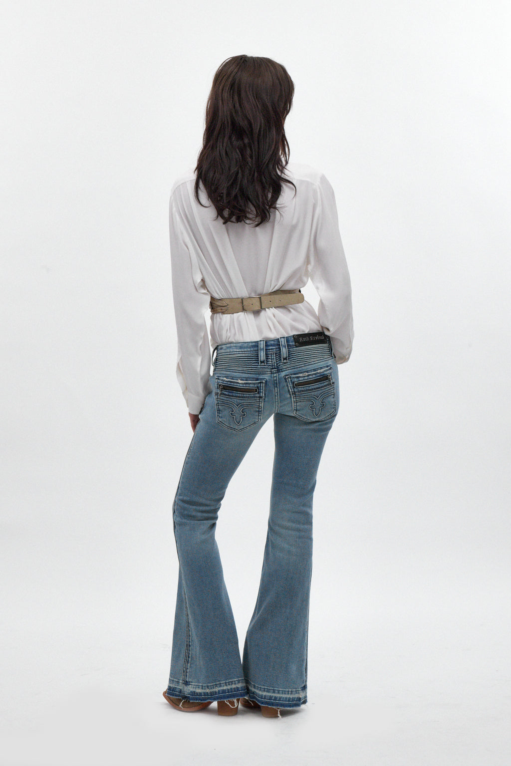 Joplin Super Low-Rise Flare Jeans in Medium Blue - Rock Revival®