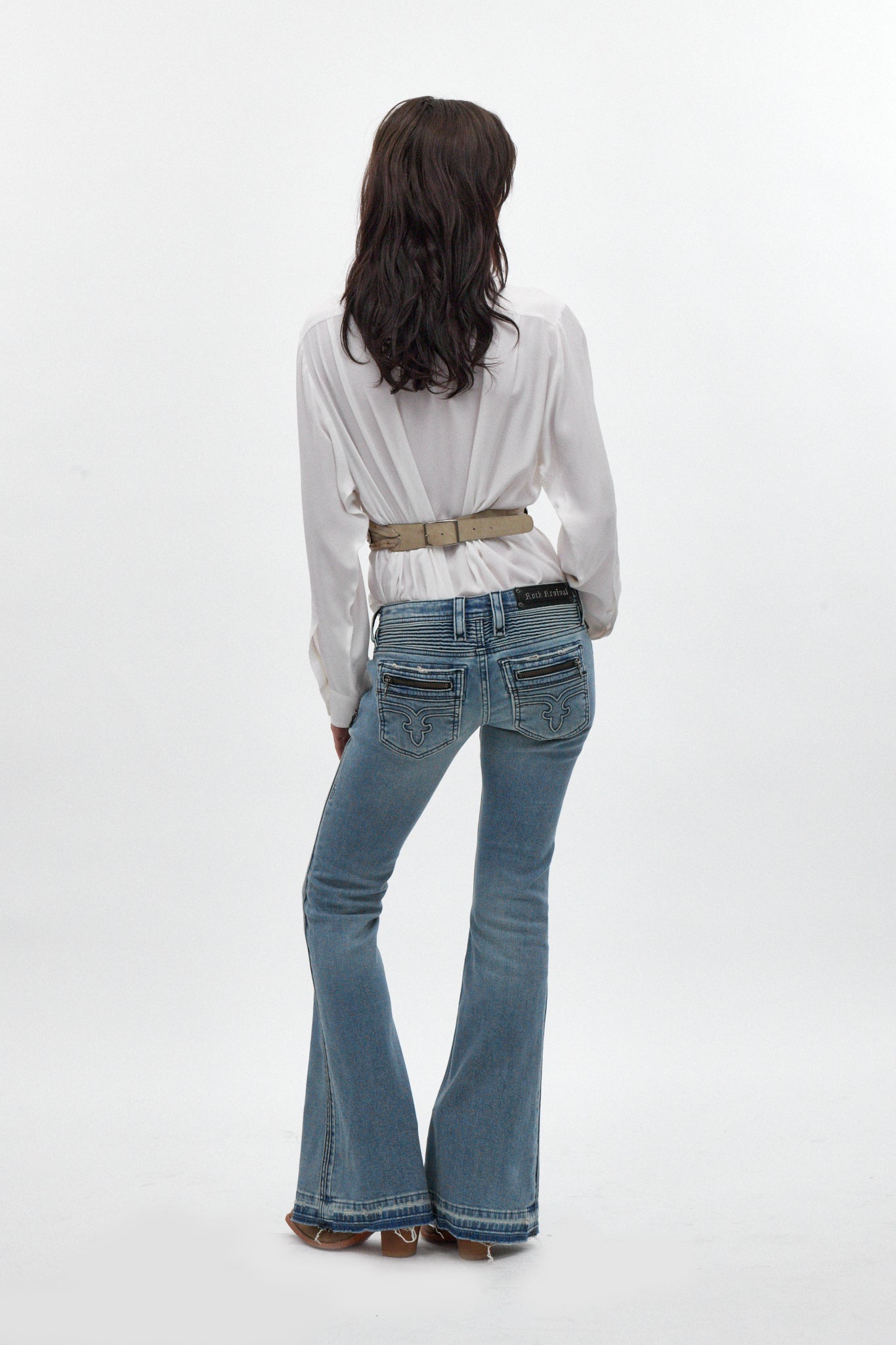 Joplin Super Low-Rise Flare Jeans in Medium Blue - Rock Revival®
