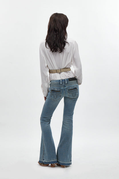 Joplin Super Low-Rise Flare Jeans in Medium Blue - Rock Revival®