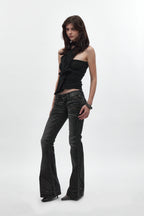 Joplin Super Low-Rise Flare Jeans in Faded Black - Rock Revival®