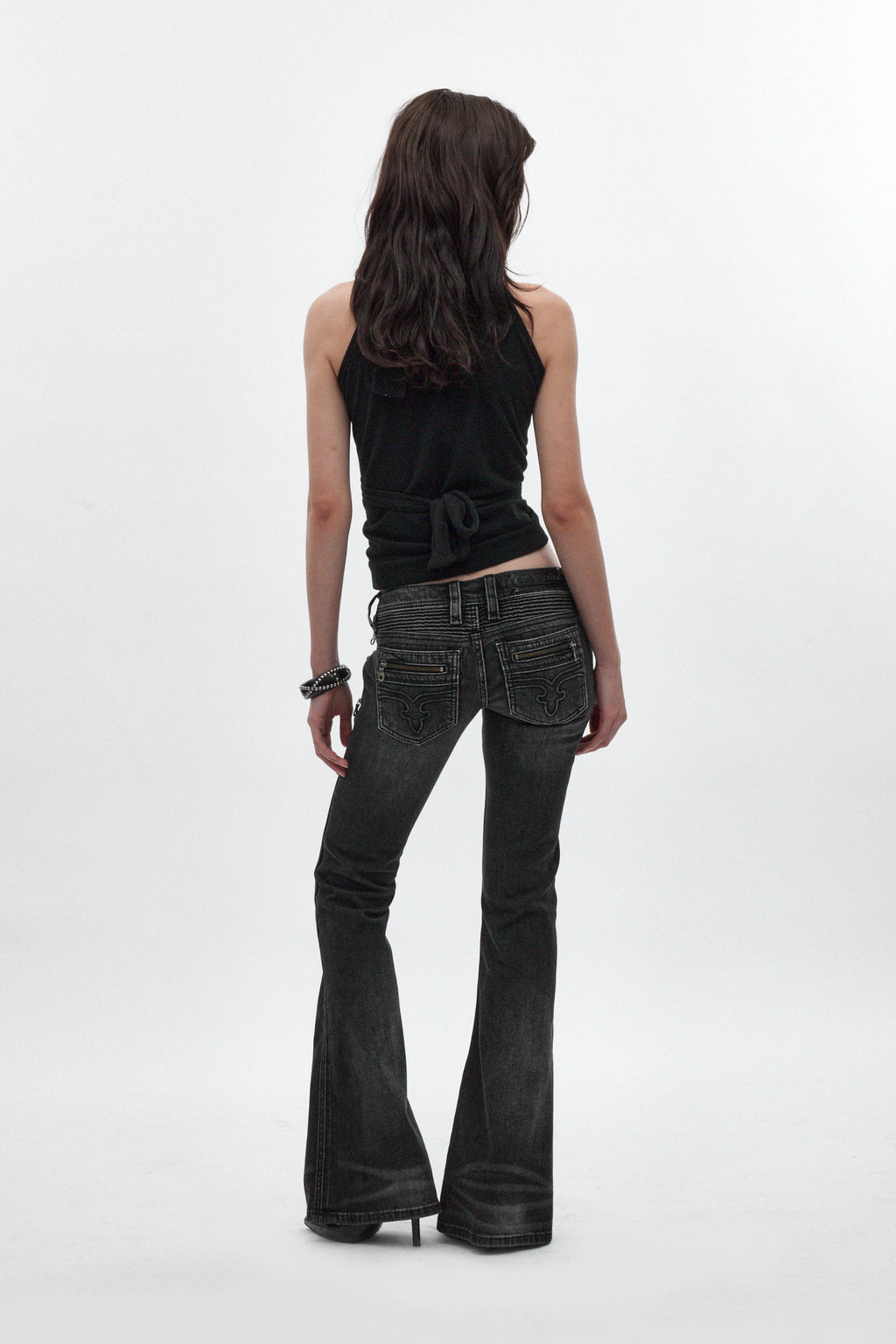 Joplin Super Low-Rise Flare Jeans in Faded Black - Rock Revival®