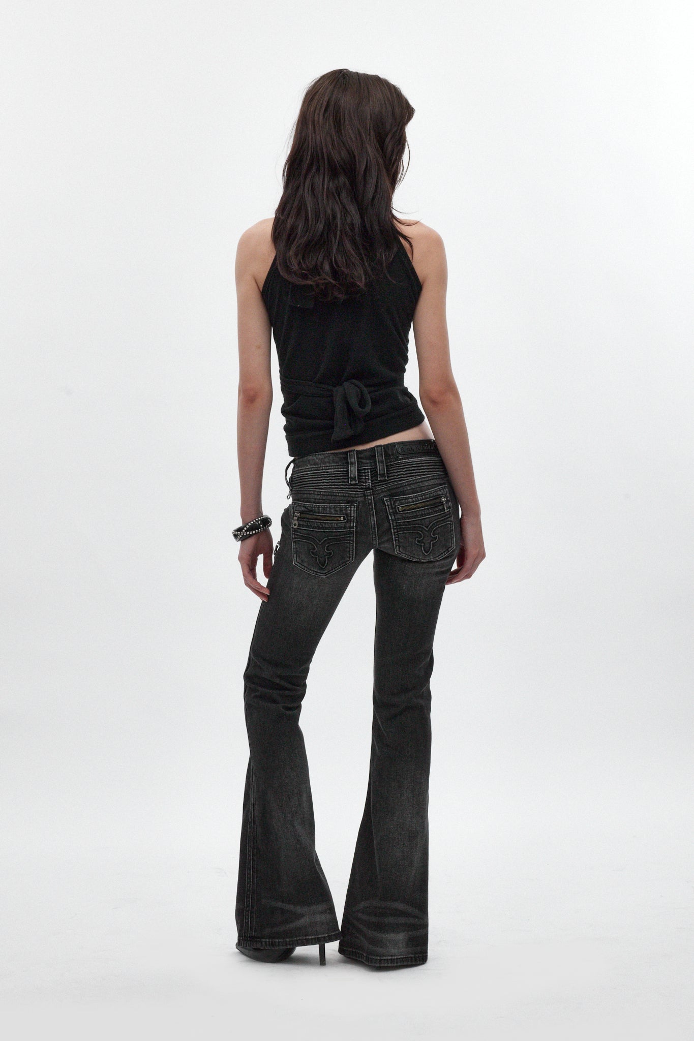 Joplin Super Low-Rise Flare Jeans in Faded Black - Rock Revival®