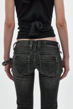 Joplin Super Low-Rise Flare Jeans in Faded Black - Rock Revival®