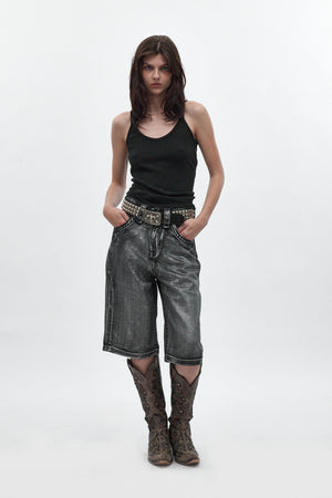 Rock Revival by Jaded London Silver Dust Shorts |Metallic Wash