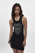 (JWD6079) Rock Revival by Jaded London Rhinestone Fleur de Lis Mini Dress (JLxRCRV) - Rock Revival®