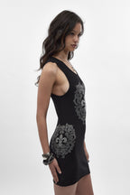 (JWD6079) Rock Revival by Jaded London Rhinestone Fleur de Lis Mini Dress (JLxRCRV) - Rock Revival®