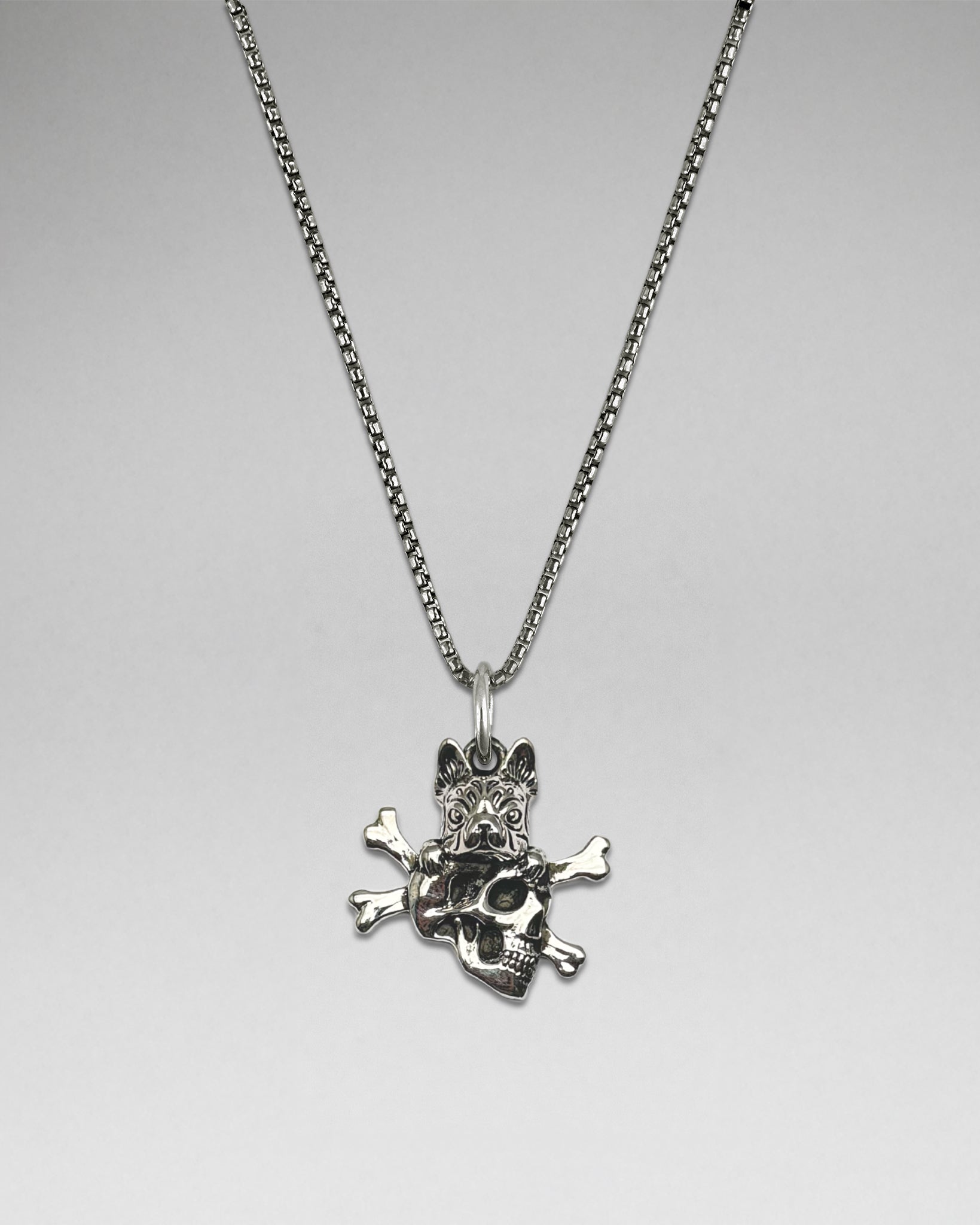 Frenchie Skull & Crossbones Pendant Necklace