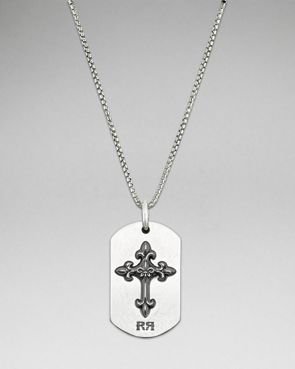 Fleur De Lis Cross Dog Tag Necklace