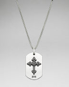 Fleur De Lis Cross Dog Tag Necklace