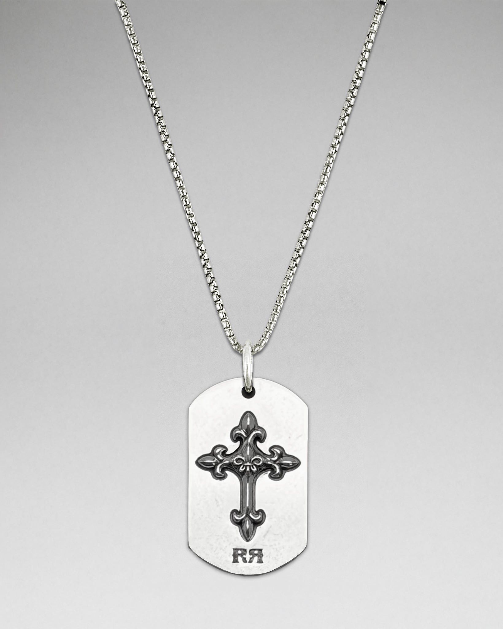 Fleur De Lis Cross Dog Tag Necklace
