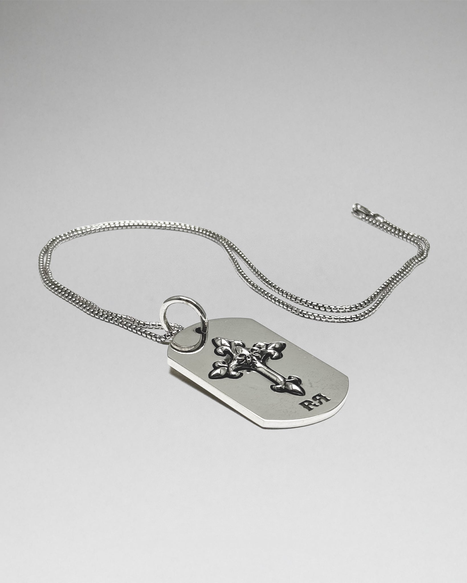 Fleur De Lis Cross Dog Tag Necklace