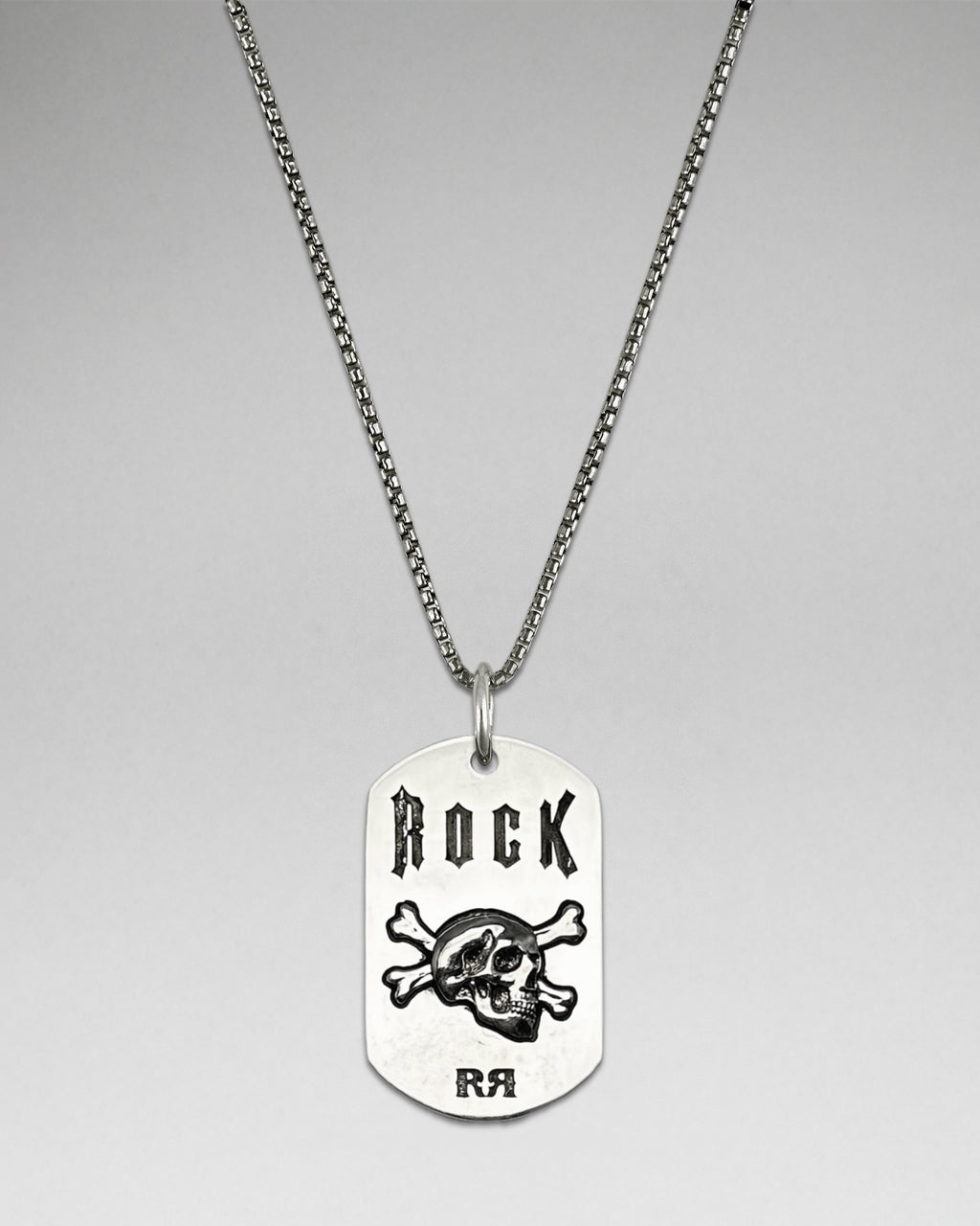 Rock Skull & Crossbones Dog Tag Necklace