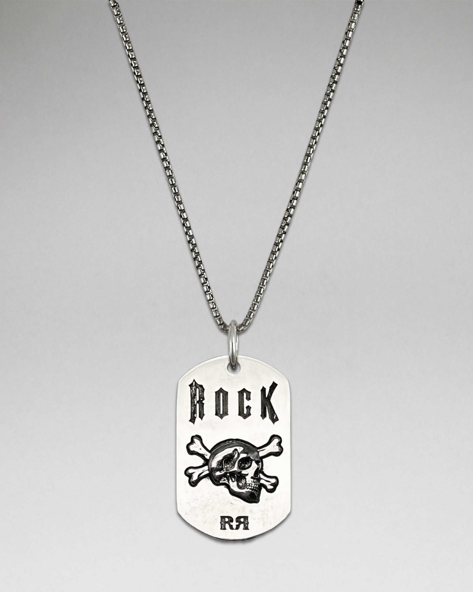 Rock Skull & Crossbones Dog Tag Necklace