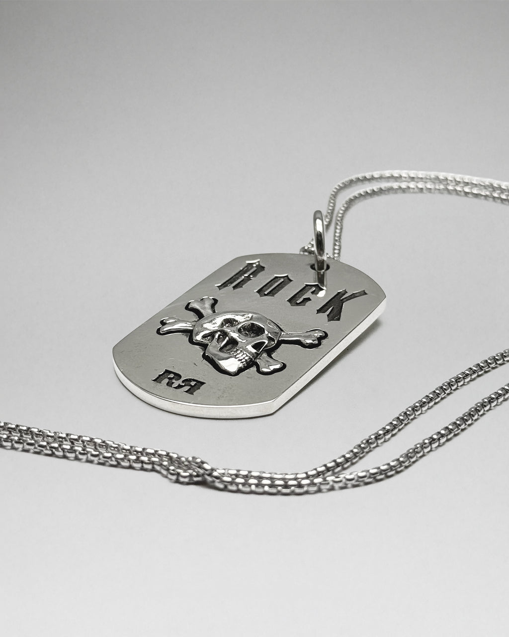 Rock Skull & Crossbones Dog Tag Necklace