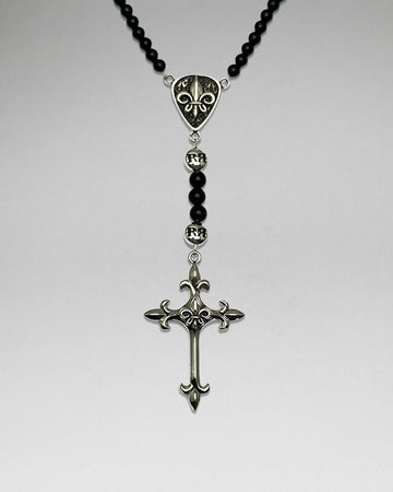 Onyx Rosary w/ FDL Cross | Rock Revival® .925 Silver