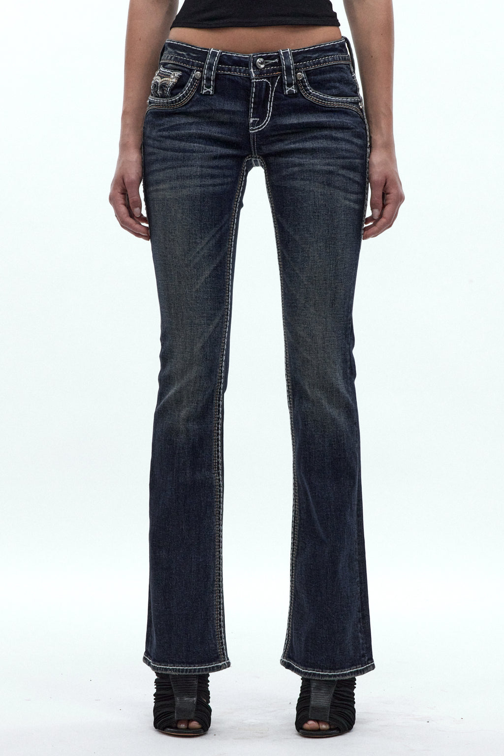 Kaeli Low-Rise Bootcut Jeans in Dark Blue