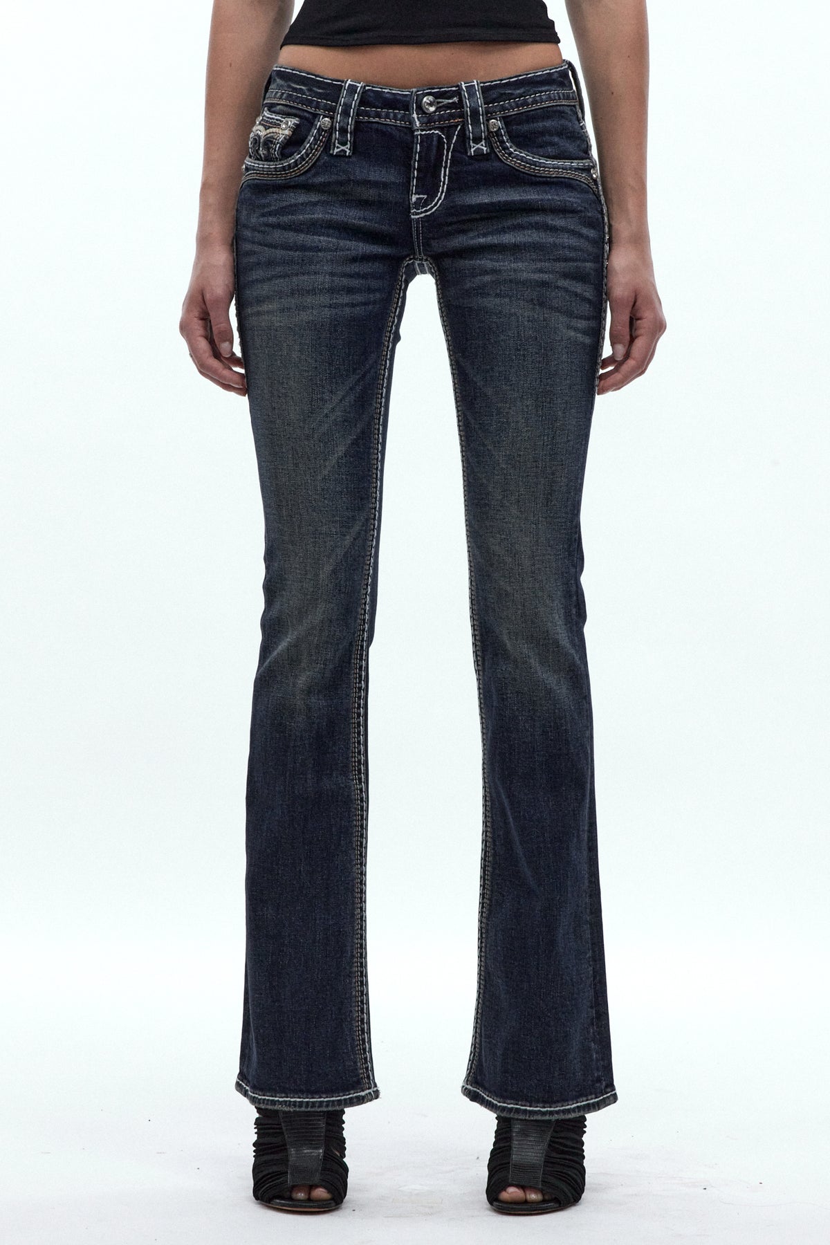 Kaeli Low-Rise Bootcut Jeans in Dark Blue