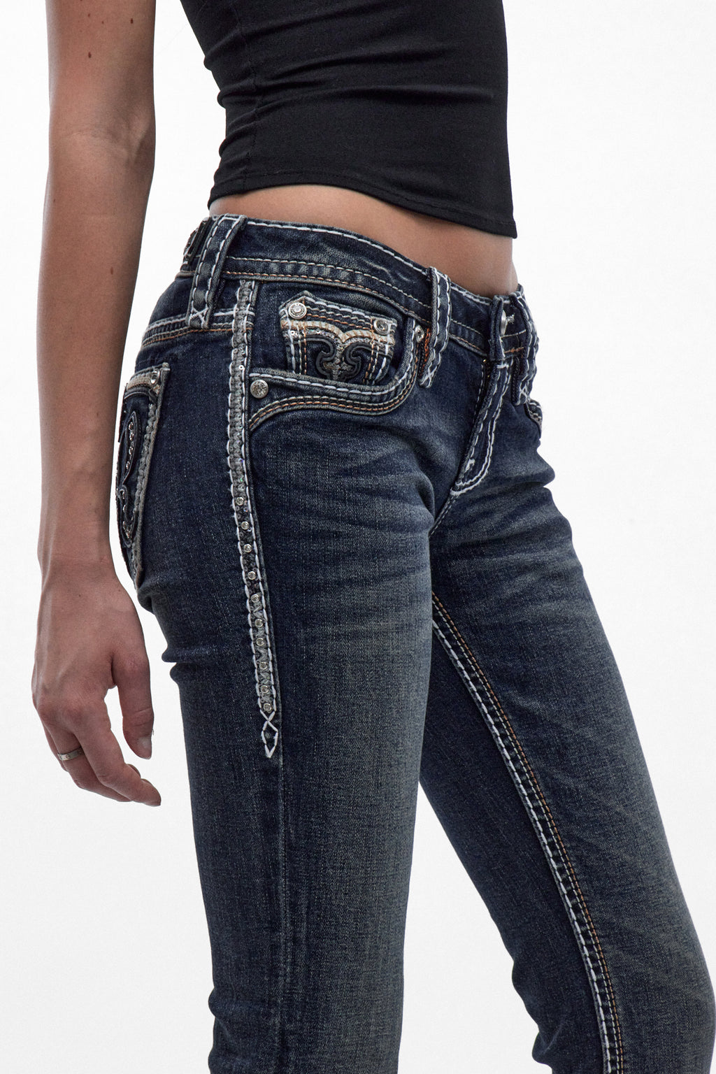 Kaeli Low-Rise Bootcut Jeans in Dark Blue