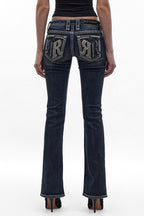 Kaeli Low-Rise Bootcut Jeans in Dark Blue