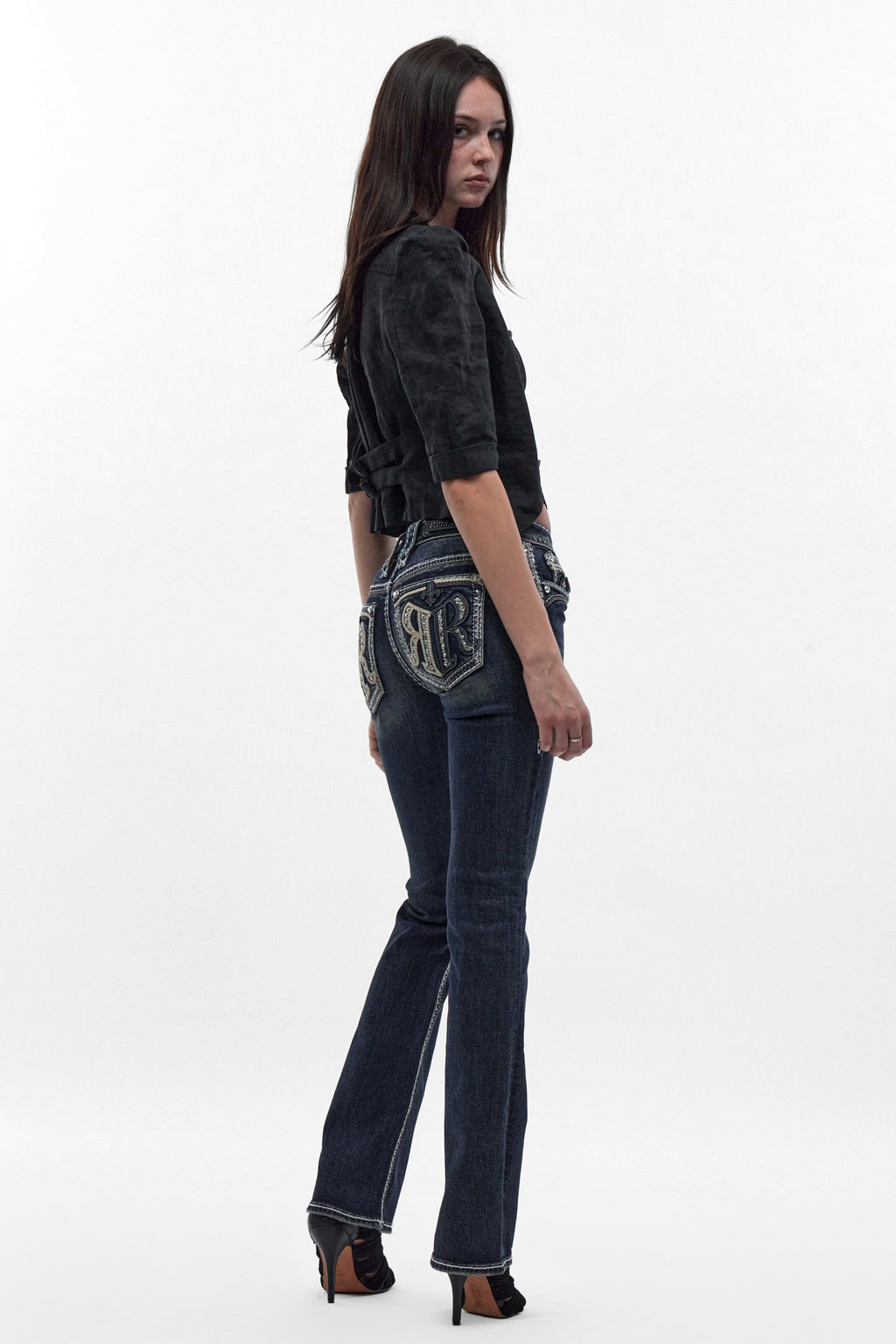 Kaeli Low-Rise Bootcut Jeans in Dark Blue