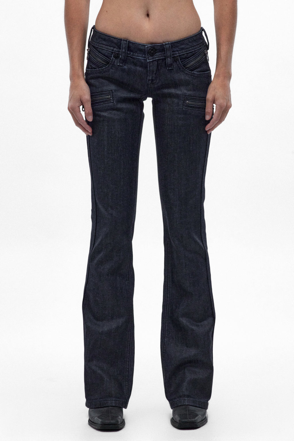 Kamil Super Low-Rise Moto Bootcut Jeans
