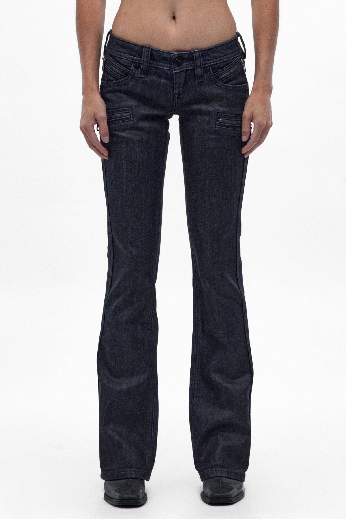 Kamil Super Low-Rise Moto Bootcut Jeans