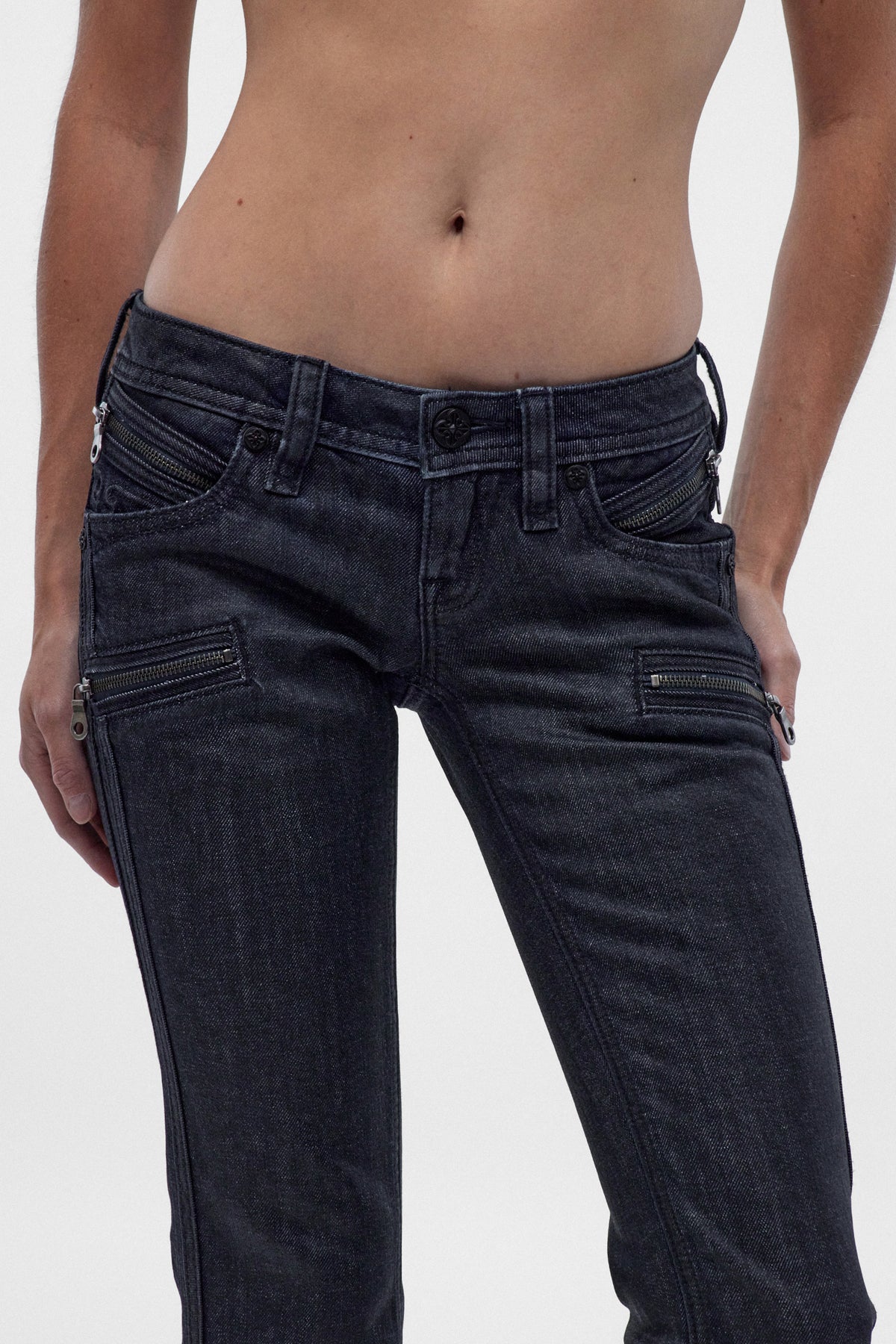 Kamil Super Low-Rise Moto Bootcut Jeans