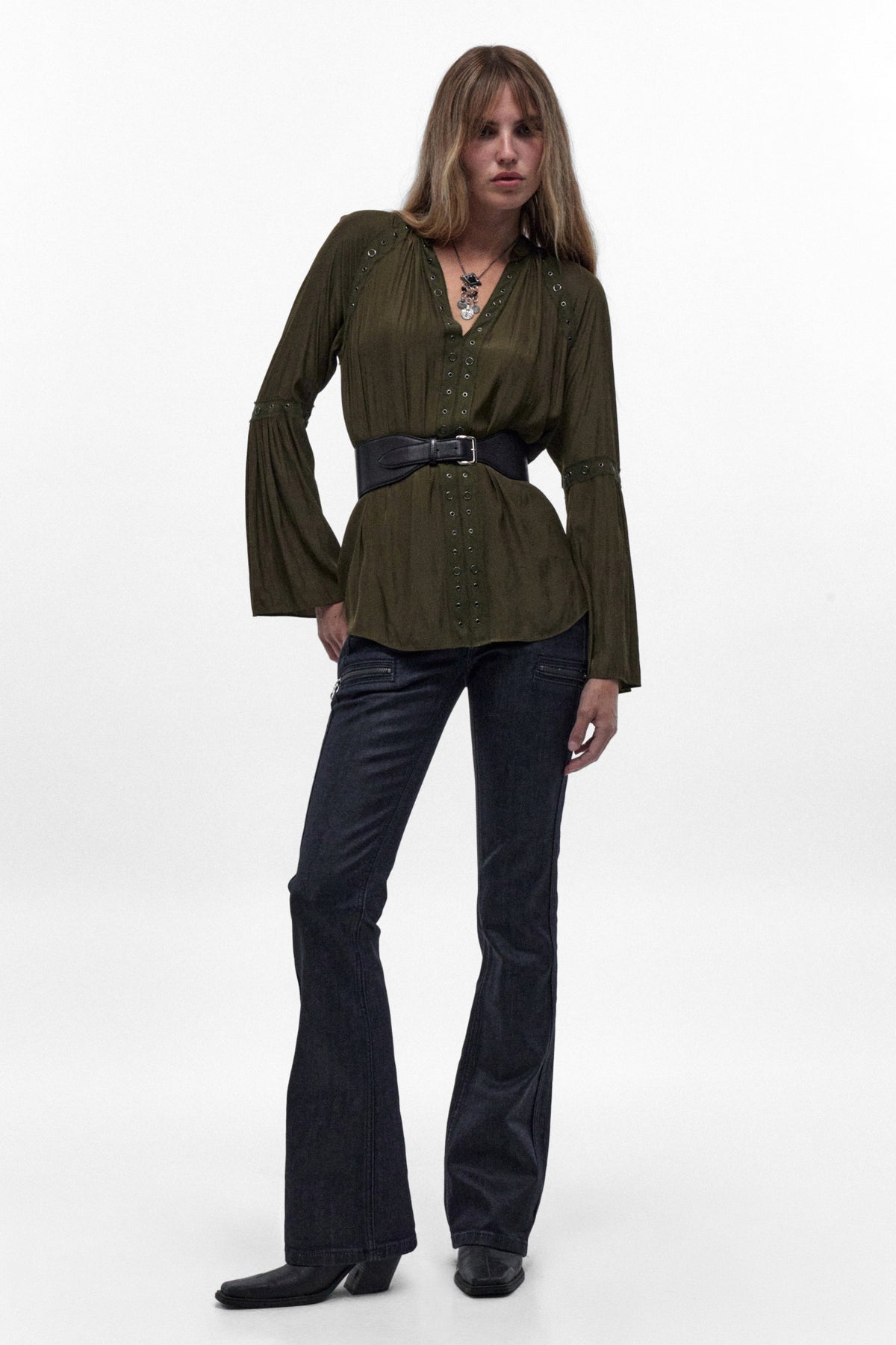 Kamil Super Low-Rise Moto Bootcut Jeans