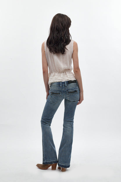 Kamil Super Low-Rise Bootcut in Medium Blue - Rock Revival®