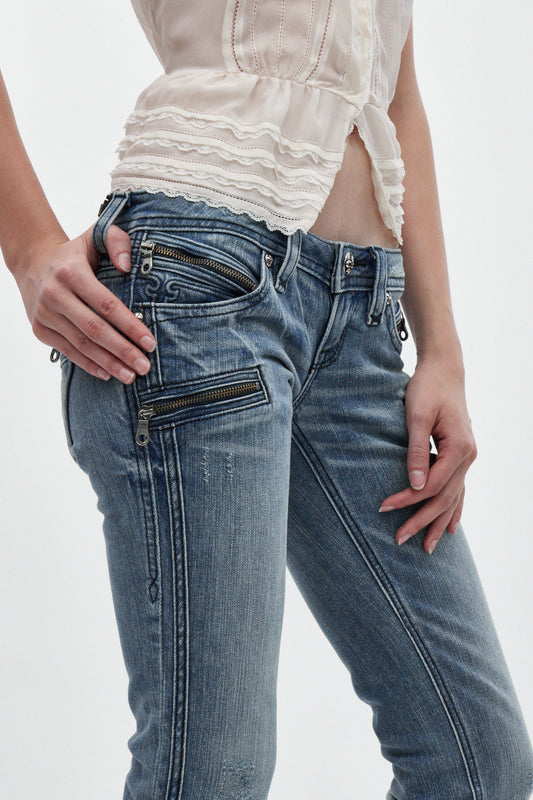 Kamil Super Low-Rise Bootcut in Medium Blue - Rock Revival®