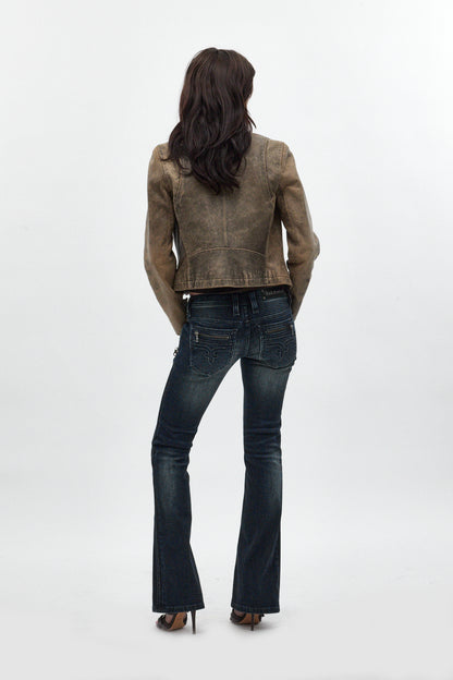 Kamil Super Low-Rise Bootcut in Dark Blue - Rock Revival®