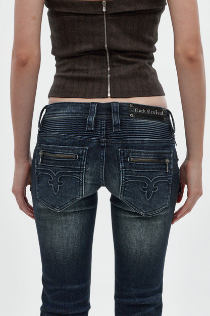 Kamil Super Low-Rise Bootcut in Dark Blue - Rock Revival®